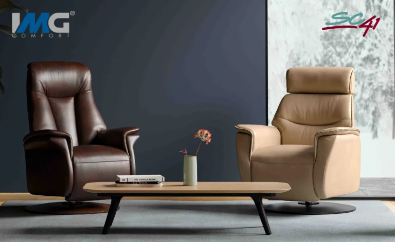 IMG Brown Leather and Tan Leather Armchair Recliners