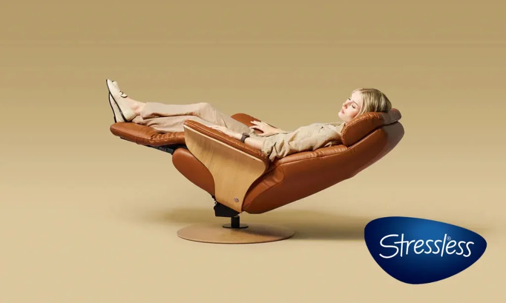 Stressless Recliner Lumbar Supporting Relaxer Tan Leather Wood Panel