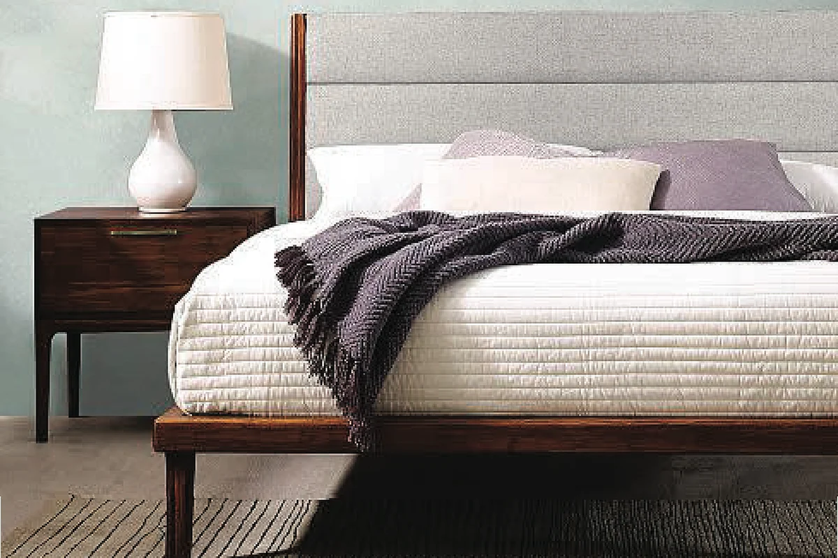 Greenington bamboo bed with upholstered headboard and matching nightstand