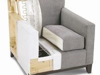 Cutaway view of a Rowe chair with cushion and solid wood construction and heavy gauge springs