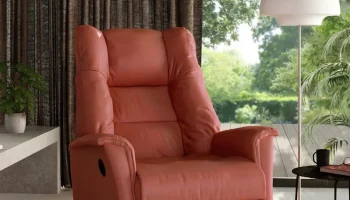 IMG Norway terracotta leather power recliner with plush overstuffed design wide comfortable seat tall cushioned back and thickly padded armrests