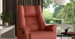 IMG Norway terracotta leather power recliner with plush overstuffed design wide comfortable seat tall cushioned back and thickly padded armrests