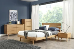 BR26GN - Mid-century modern bedroom with bamboo bed frame matching nightstand and dresser set