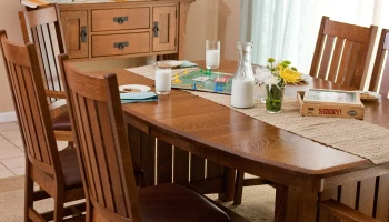 Hardwood table buffet and chairs cool smooth surfaces rich brown hues traditionally styled - DR18SA