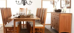 DS14 - Craftsman-style hardwood chairs with white cushions - matching table and sideboard in a dining setting