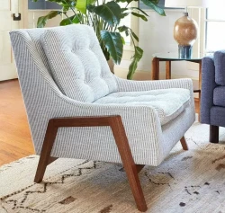 LR10NW - Hand made high back tufted seat and back cushion danish modern inspired chair with walnut frame