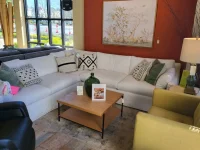 LR5SR - White sectional black leather recliner and yellow fabric armchair