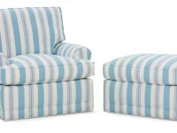 Rowe Blue and White Striped Living Room Chair with Matching Upholstered Ottoman
