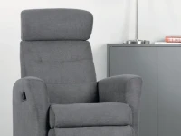 Modern gray power recliner chair with control, high back, plush cushioning, and sturdy armrests