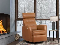 Tan H2 leather power recliner chair with a high backrest, in a contemporary design