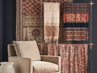 Rowe - Beige Armchair With Plush Cushions Near Patterned Tapestries And White Vase Home Decor