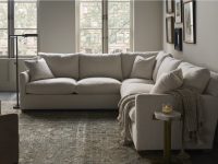 Rowe - Beige Sectional Sofa With Plush Cushions, Throw Blanket, Near Side Table In Living Room