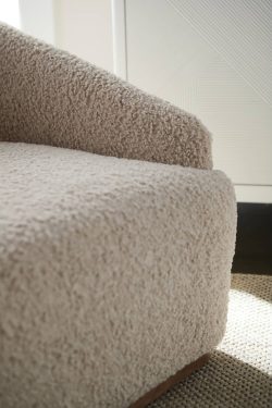 Rowe - Beige Shaggy Sofa With Plush Upholstery On Light Rug Near Wooden Console Table