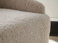 Rowe - Beige Shaggy Sofa With Plush Upholstery On Light Rug Near Wooden Console Table