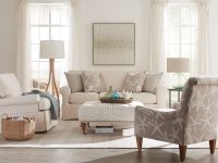 Rowe - Beige Sofa With Patterned Armchairs And Ottoman Under Large Mirror In Home Decor Setting