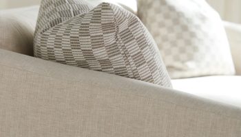 Rowe - Beige Sofa With Patterned Pillows Upholstery Home Decor