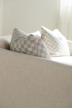 Rowe - Beige Sofa With Patterned Pillows Upholstery Home Decor