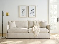 Rowe - Beige Sofa With Throw Blanket Under Framed Art Near Large Window, Home Decor, Upholstery
