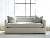 Rowe - Beige Sofa With Two Checkered Pillows In Front Of Large Window Home Decor Upholstery