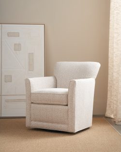 Rowe - Beige Swivel Armchair With Textured Upholstery Near Abstract Art And Light Curtain Home Decor
