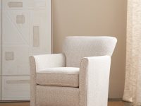 Rowe - Beige Swivel Armchair With Textured Upholstery Near Abstract Art And Light Curtain Home Decor