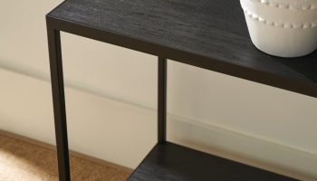 Rowe - Black Console Table With Two Shelves Displaying White Textured Vases Home Decor