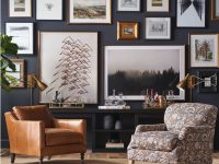 Rowe - Brown Leather Armchair And Patterned Armchair Under Wall Art Gallery Near Console Table Home Decor