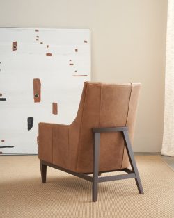 Rowe - Brown Leather Armchair With Wooden Frame Near Abstract Wall Art In Home Decor Setting