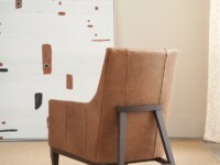 Rowe - Brown Leather Armchair With Wooden Frame Near Abstract Wall Art In Home Decor Setting