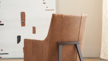 Rowe - Brown Leather Armchair With Wooden Frame Near Abstract Wall Art In Home Decor Setting