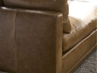 Rowe - Brown Leather Sofa With Plush Cushions On Light Rug Near Window, Home Decor