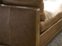 Rowe - Brown Leather Sofa With Plush Cushions On Light Rug Near Window, Home Decor
