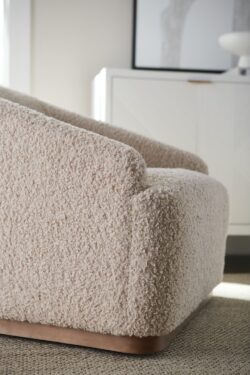 Rowe - Cream Shaggy Armchair With Wooden Base Near White Console Table Home Decor