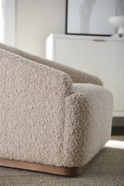 Rowe - Cream Shaggy Armchair With Wooden Base Near White Console Table Home Decor