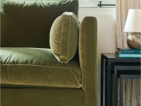 Rowe - Green Velvet Sofa With Plush Cushions Near Black Side Table Home Decor Upholstery