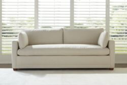 Rowe - Light Beige Sofa With Plush Cushions In Front Of Large Window With White Shutters Home Decor