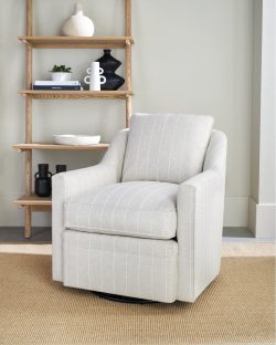 Rowe - Light Gray Swivel Armchair With Striped Upholstery Near Wooden Shelf Home Decor