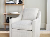 Rowe - Light Gray Swivel Armchair With Striped Upholstery Near Wooden Shelf Home Decor