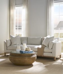 Rowe - Light Grey Sofa With Plush Cushions Near Large Windows, With Wooden Coffee Table, Home Decor, Upholstery