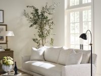 Rowe - Light Grey Sofa With Plush Cushions Under Large Window Near Black Floor Lamp Home Decor