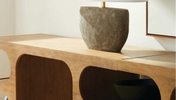 Rowe - Stone Table Lamp On Wooden Console Table With Black Bowl Home Decor