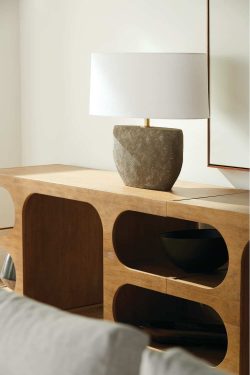 Rowe - Stone Table Lamp On Wooden Console Table With Black Bowl Home Decor