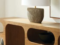 Rowe - Stone Table Lamp On Wooden Console Table With Black Bowl Home Decor