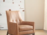 Rowe - Tan Leather Armchair With Button Tufting On Light Rug Near Abstract Art Home Decor