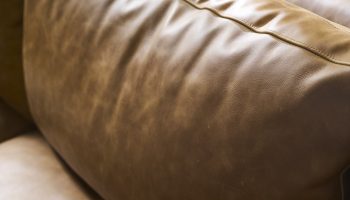 Rowe - Tan Leather Sofa With Plush Cushions In Home Decor Setting