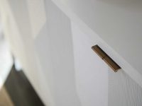 Rowe - White Cabinet With Brass Handle And Ribbed Panel Door In Modern Home Decor