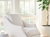 Rowe - White Swivel Chair With Plush Cushions Near Large Windows With Plant, Beside Textured Side Table, Home Decor