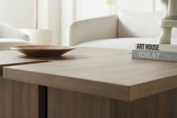 Rowe - Wooden Coffee Table With Books And Bowl Under White Sofa Near Large Mirror Home Decor