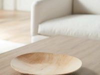 Rowe - Wooden Plate On Light Wood Coffee Table Near White Sofa Home Decor