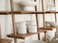 Rowe - Wooden Shelves With White Ceramic Bowls And Vases Home Decor